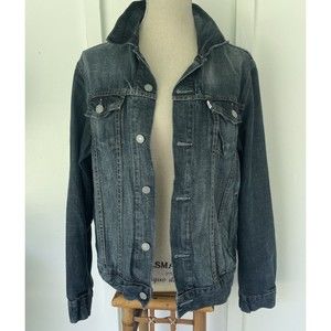 Levi's Blue Denim Jacket Trucker Coat Silver Button Distressed  Cotton size XL